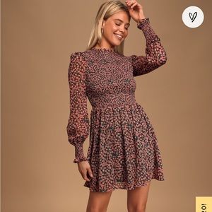 Floral Forever Green and Pink Floral Print Smocked Skater Dress-Small